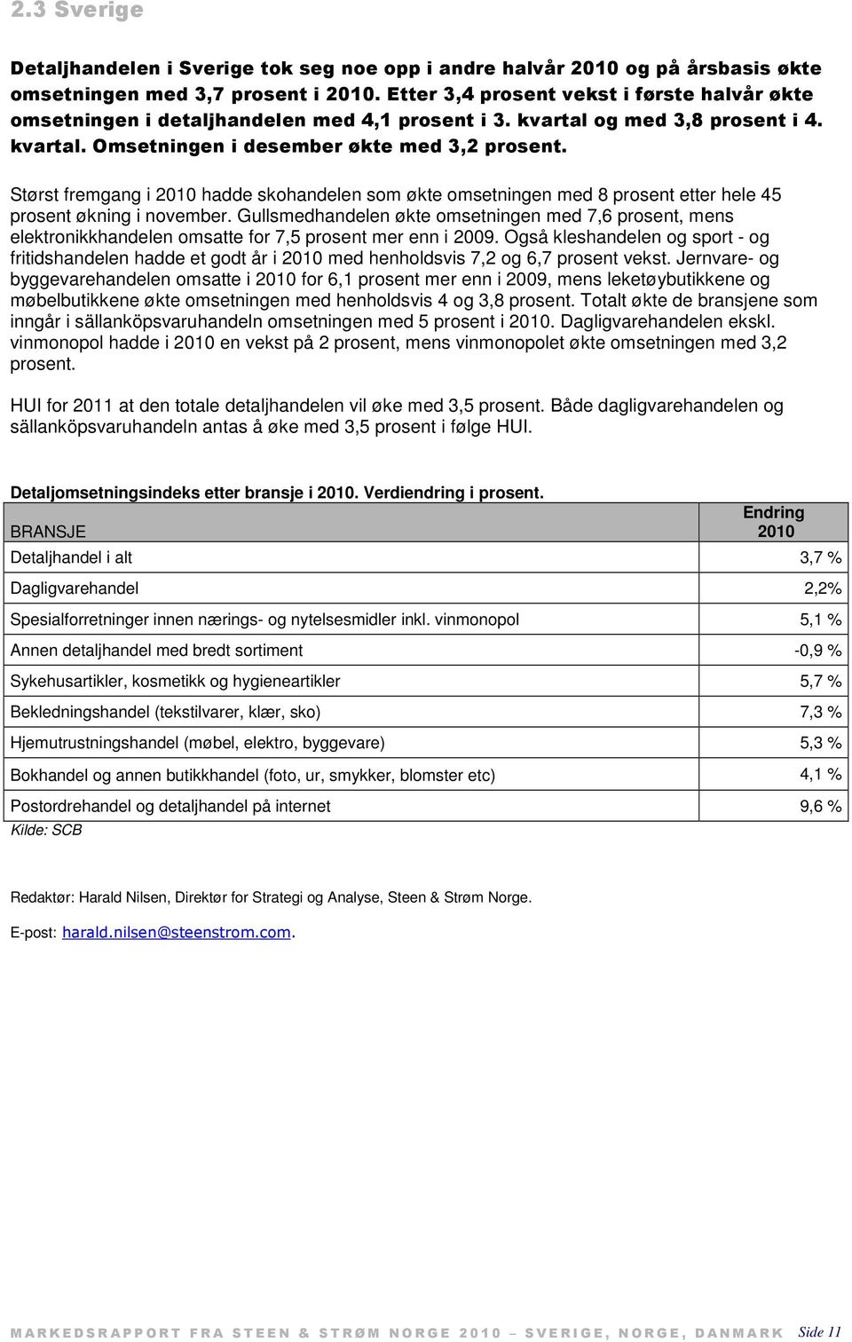 Størst fremgang i 2010 hadde skohandelen som økte omsetningen med 8 prosent etter hele 45 prosent økning i november.