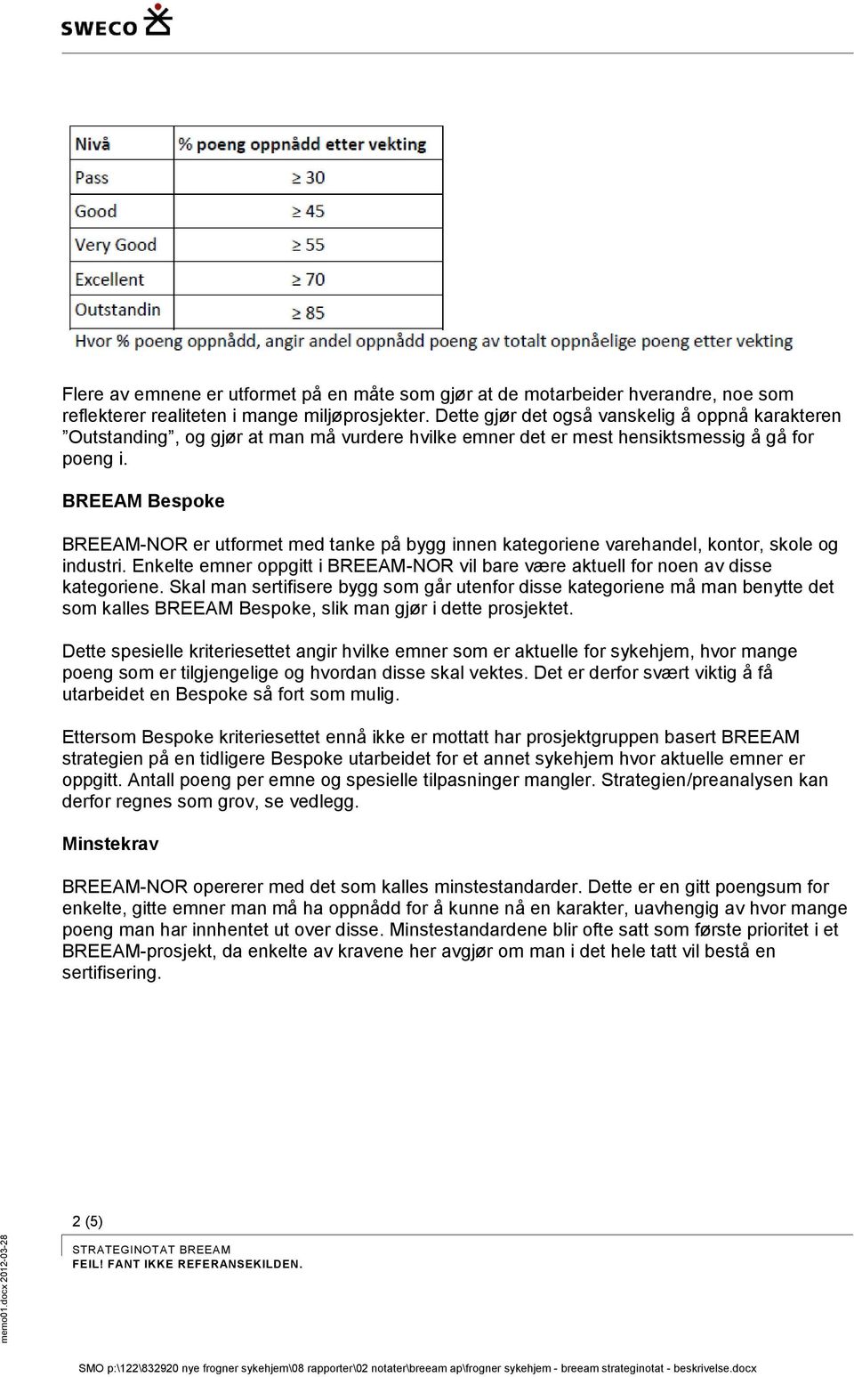 BREEAM Bespoke BREEAM-NOR er utformet med tanke på bygg innen kategoriene varehandel, kontor, skole og industri. Enkelte emner oppgitt i BREEAM-NOR vil bare være aktuell for noen av disse kategoriene.