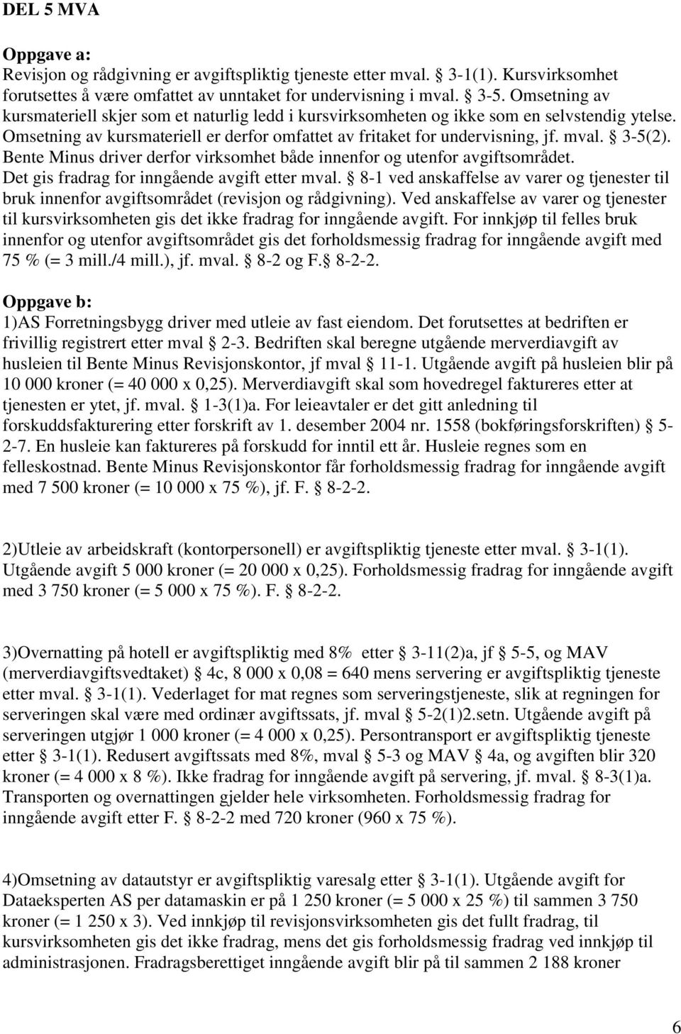 3-5(2). Bente Minus driver derfor virksomhet både innenfor og utenfor avgiftsområdet. Det gis fradrag for inngående avgift etter mval.