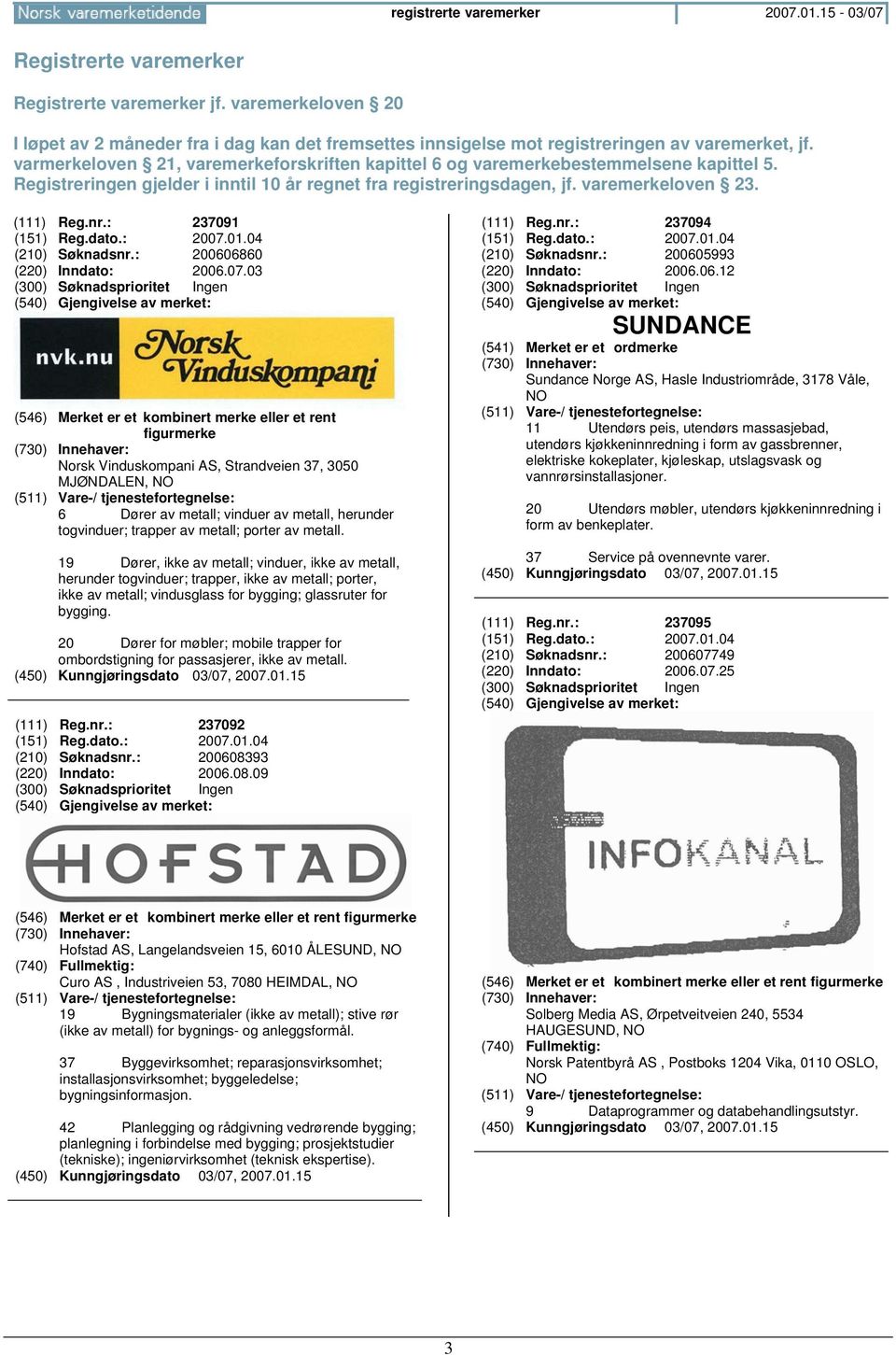 varmerkeloven 21, varemerkeforskriften kapittel 6 og varemerkebestemmelsene kapittel 5. Registreringen gjelder i inntil 10 år regnet fra registreringsdagen, jf. varemerkeloven 23. (111) Reg.nr.