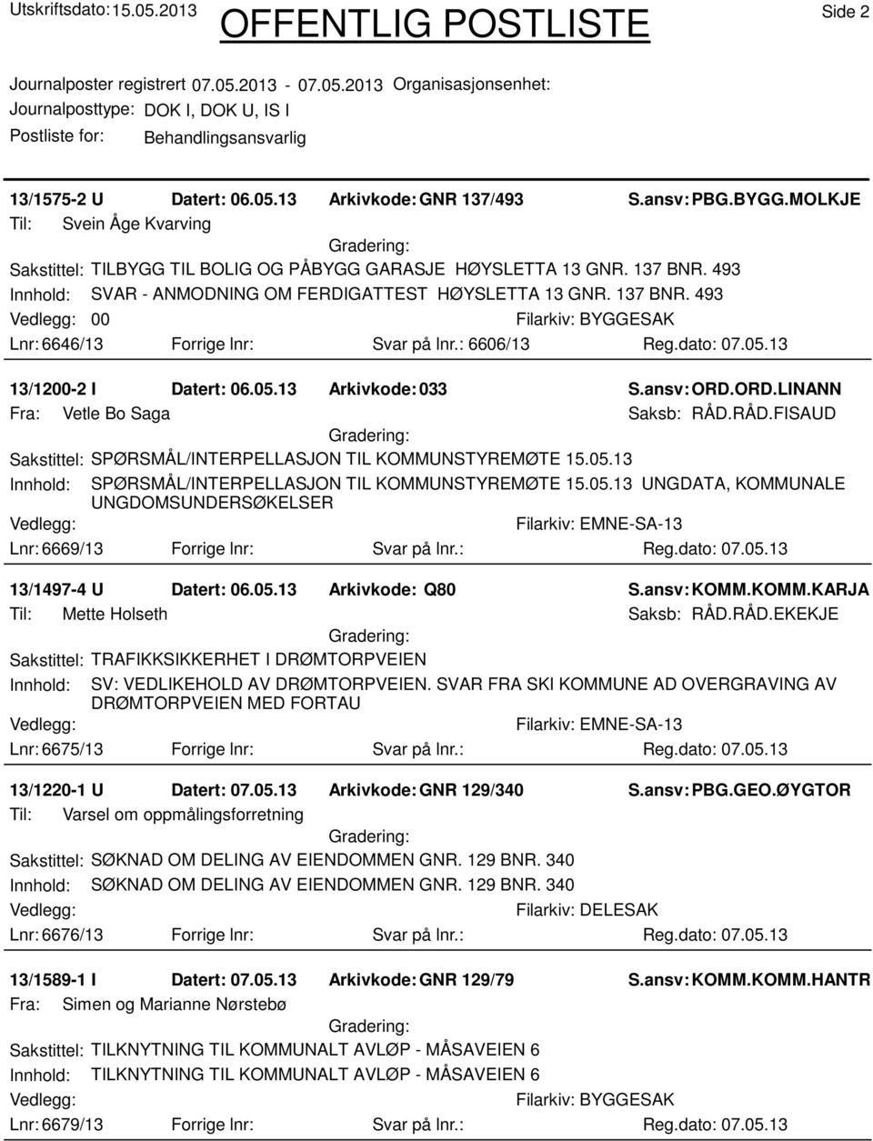 ORD.LINANN Fra: Vetle Bo Saga Saksb: RÅD.RÅD.FISAUD Sakstittel: SPØRSMÅL/INTERPELLASJON TIL KOMMUNSTYREMØTE 15.05.13 Innhold: SPØRSMÅL/INTERPELLASJON TIL KOMMUNSTYREMØTE 15.05.13 UNGDATA, KOMMUNALE UNGDOMSUNDERSØKELSER Lnr: 6669/13 Forrige lnr: Svar på lnr.