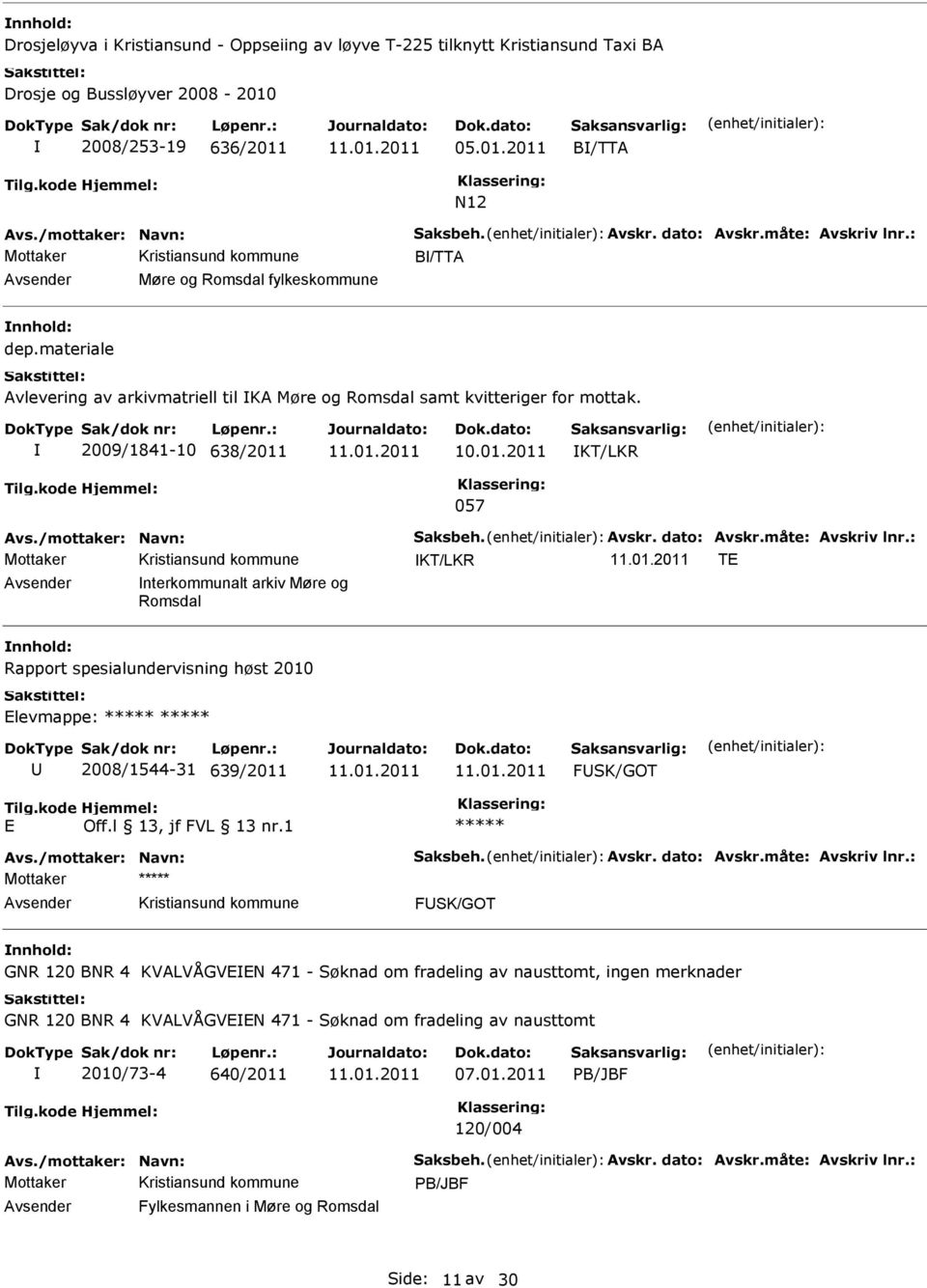 2009/1841-10 638/2011 KT/LKR 057 Mottaker KT/LKR T nterkommunalt arkiv Møre og Romsdal Rapport spesialundervisning høst 2010 levmappe: 2008/1544-31 639/2011 FSK/GOT Mottaker FSK/GOT