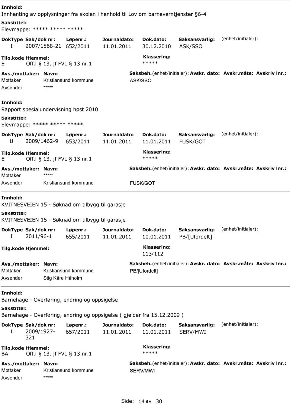 garasje KVTNSVN 15 - Søknad om tilbygg til garasje 2011/96-1 655/2011 B/[fordelt] 113/112 Mottaker B/[fordelt] Stig Kåre Håholm Barnehage -