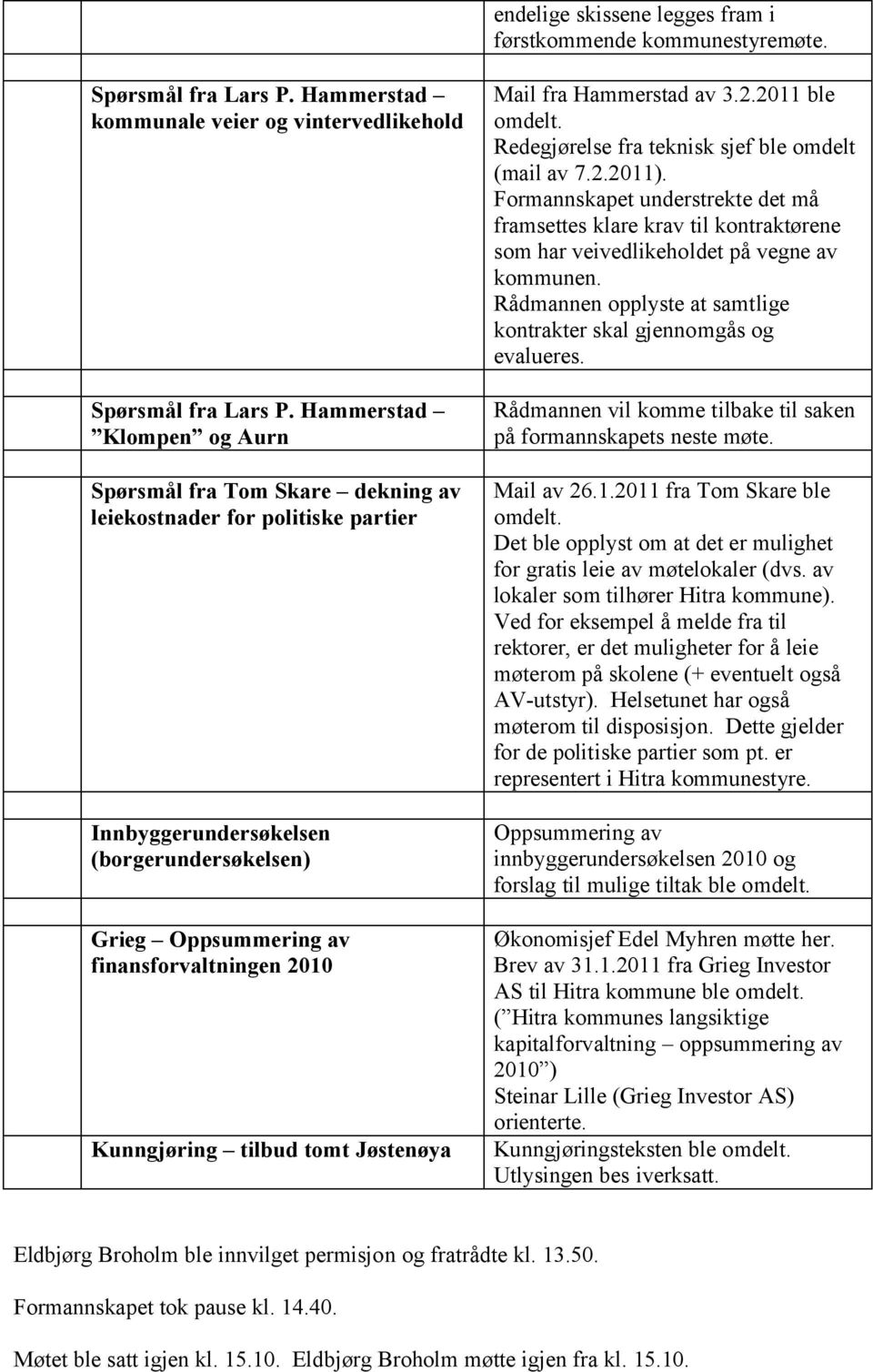 Kunngjøring tilbud tomt Jøstenøya Mail fra Hammerstad av 3.2.2011 ble omdelt. Redegjørelse fra teknisk sjef ble omdelt (mail av 7.2.2011).