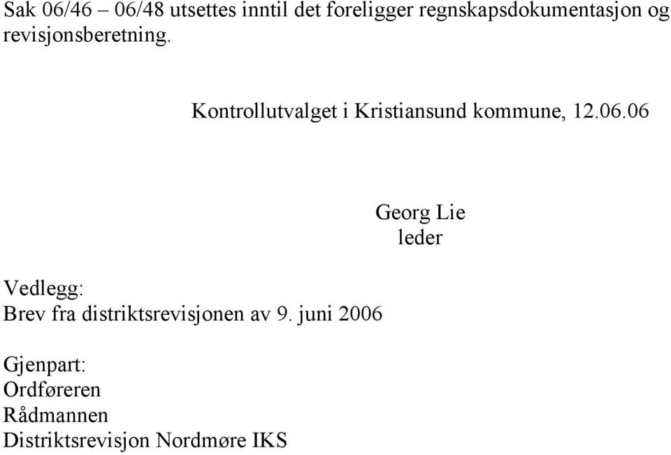 Kontrollutvalget i Kristiansund kommune, 12.06.