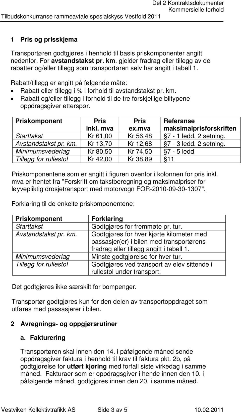 Rabatt/tillegg er angitt på følgende måte: Rabatt eller tillegg i % i forhold til avstandstakst pr. km. Rabatt og/eller tillegg i forhold til de tre forskjellige biltypene oppdragsgiver etterspør.