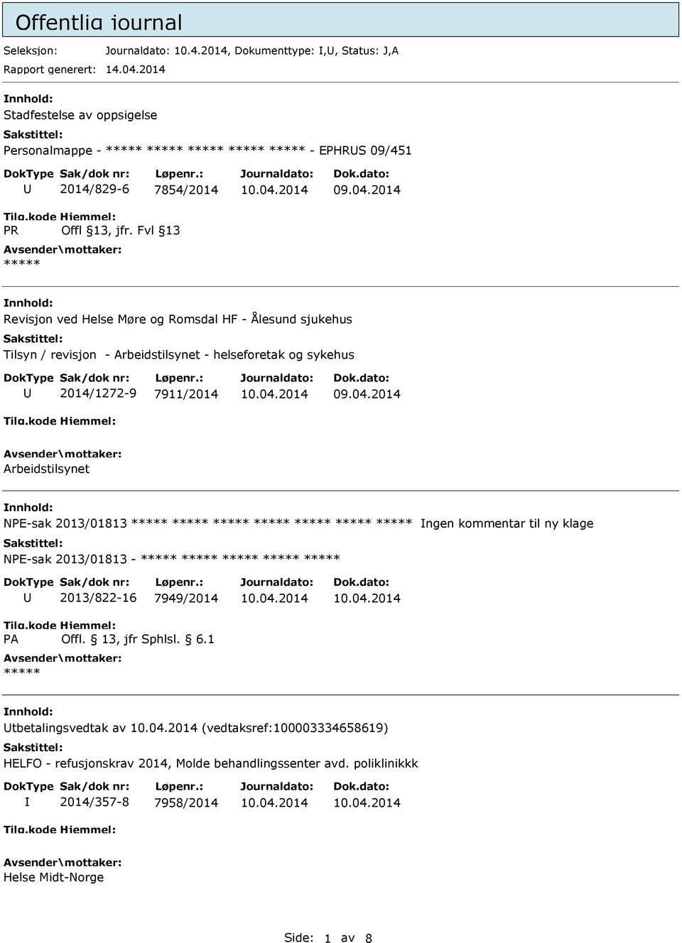 Fvl 13 Revisjon ved Helse Møre og Romsdal HF - Ålesund sjukehus Tilsyn / revisjon - Arbeidstilsynet - helseforetak og sykehus 2014/1272-9 7911/2014