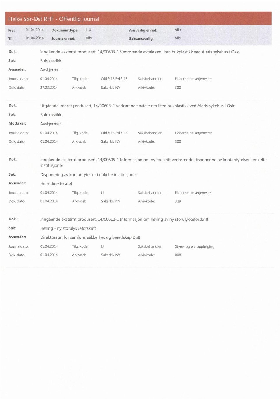 kode: Offl 13,Fv1 13 Saksbehandler: Eksterne helsetienester Dok. dato: 27.03.