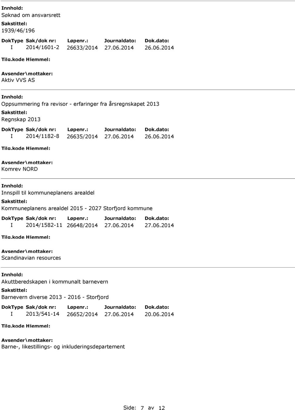 arealdel 2015-2027 Storfjord kommune 2014/1582-11 26648/2014 Scandinavian resources Akuttberedskapen i kommunalt barnevern