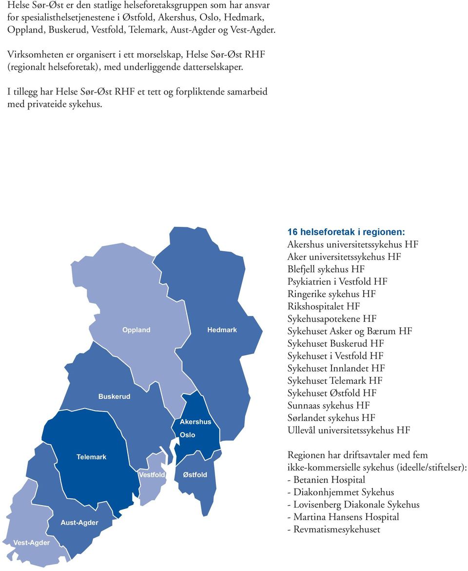 I tillegg har Helse Sør-Øst RHF et tett og forpliktende samarbeid med privateide sykehus.