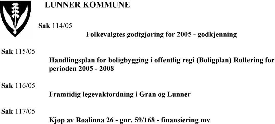 offentlig regi (Boligplan) Rullering for perioden 2005-2008 Framtidig