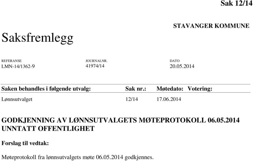 : Møtedato: Votering: Lønnsutvalget 12/14 17.06.