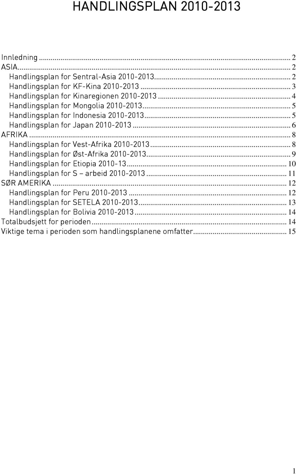 .. 8 Handlingsplan for Øst-Afrika 2010-... 9 Handlingsplan for Etiopia 2010-13... 10 Handlingsplan for S arbeid 2010-... 11 SØR AMERIKA... 12 Handlingsplan for Peru 2010-.