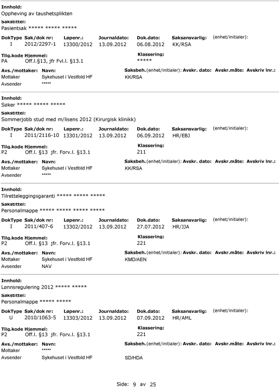 måte: Avskriv lnr.: KK/RSA nnhold: Tilretteleggingsgaranti Personalmappe 2011/407-6 13302/2012 27.07.2012 Avs./mottaker: Navn: Saksbeh. Avskr. dato: Avskr.