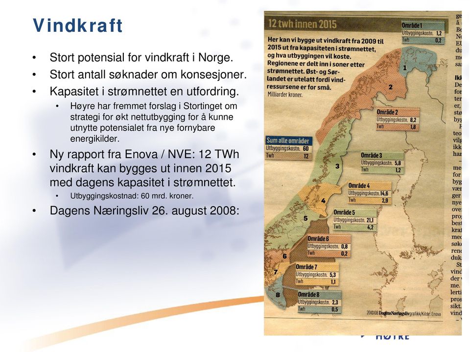 Ny rapport fra Enova / NVE: 12 TWh vindkraft kan bygges ut innen 2015 med dagens kapasitet i strømnettet.