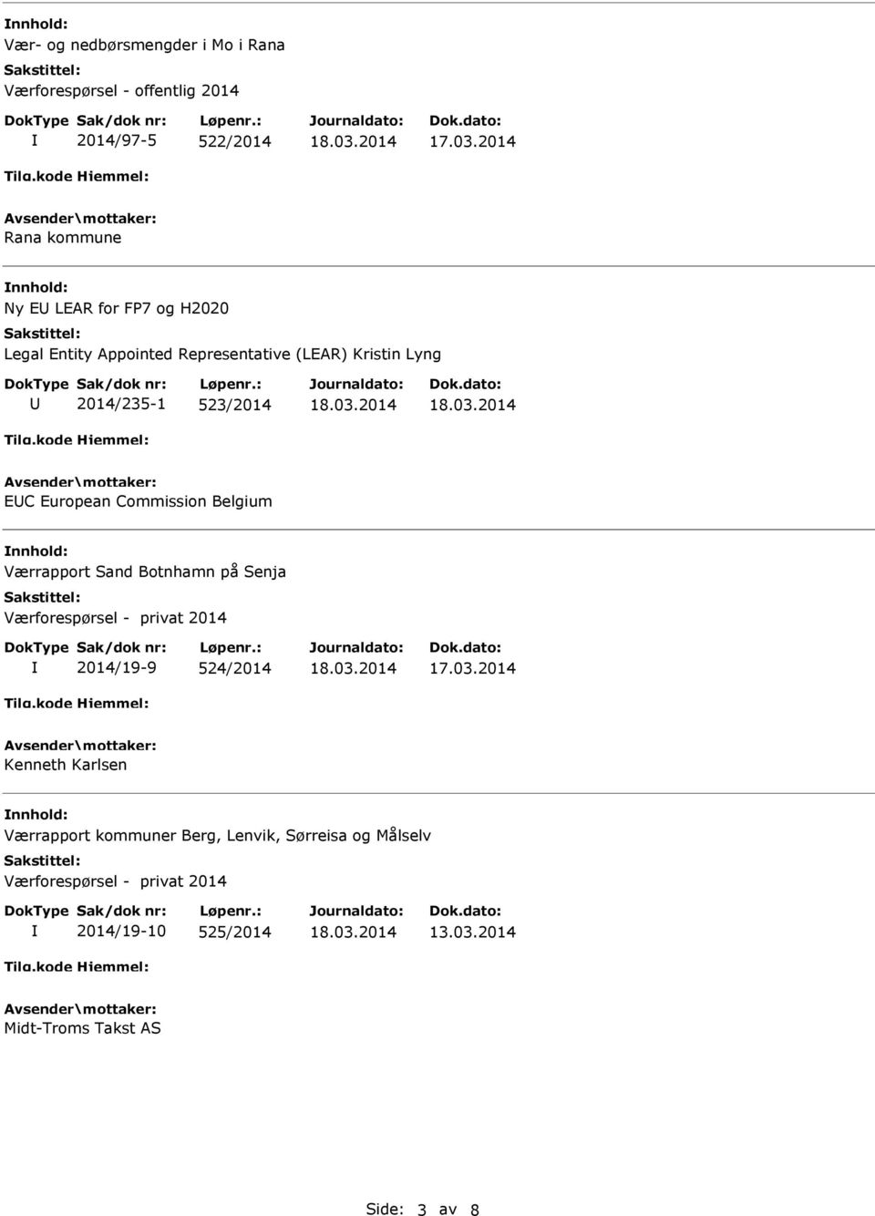 Værrapport Sand Botnhamn på Senja Værforespørsel - privat 2014 2014/19-9 524/2014 Kenneth Karlsen Værrapport kommuner