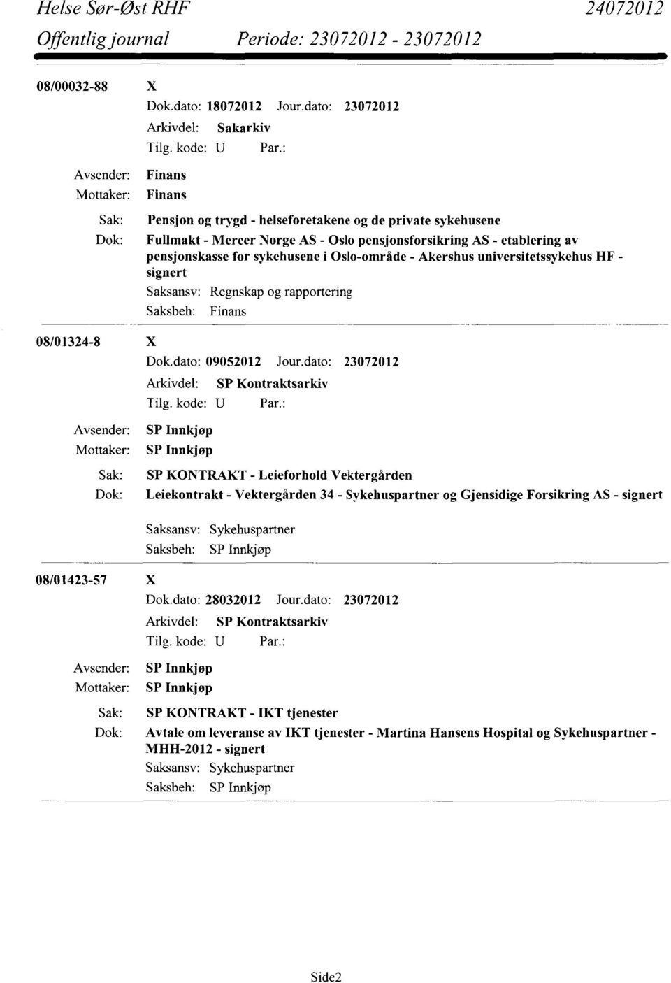 - Akershus universitetssykehus HF - signert 08/01324-8 X Saksansv: Regnskap og rapportering Saksbeh: Finans Dok.dato: 09052012 Jour.