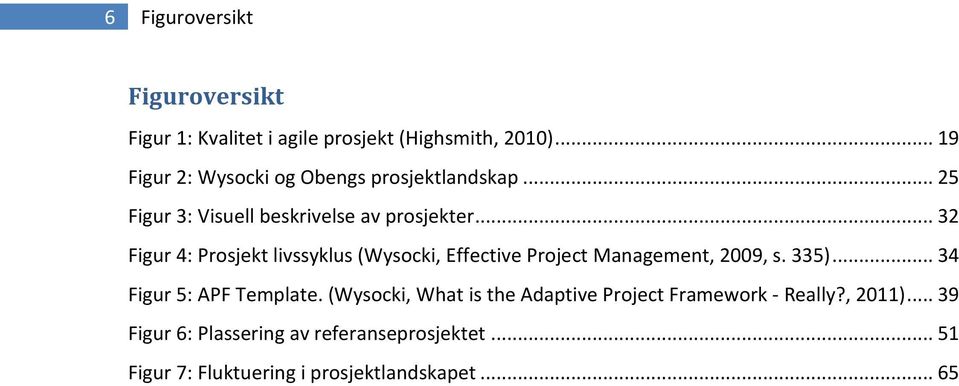 .. 32 Figur 4: Prosjekt livssyklus (Wysocki, Effective Project Management, 2009, s. 335)... 34 Figur 5: APF Template.