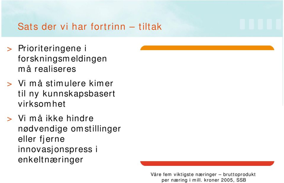 ikke hindre nødvendige omstillinger eller fjerne innovasjonspress i