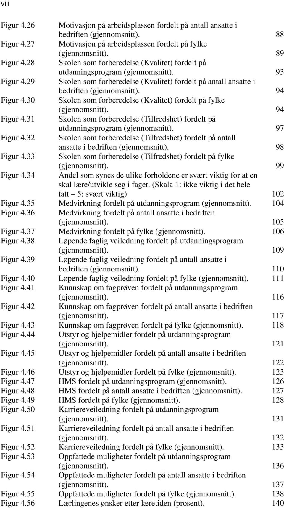 30 Skolen som forberedelse (Kvalitet) fordelt på fylke (gjennomsnitt). 94 Figur 4.31 Skolen som forberedelse (Tilfredshet) fordelt på utdanningsprogram (gjennomsnitt). 97 Figur 4.