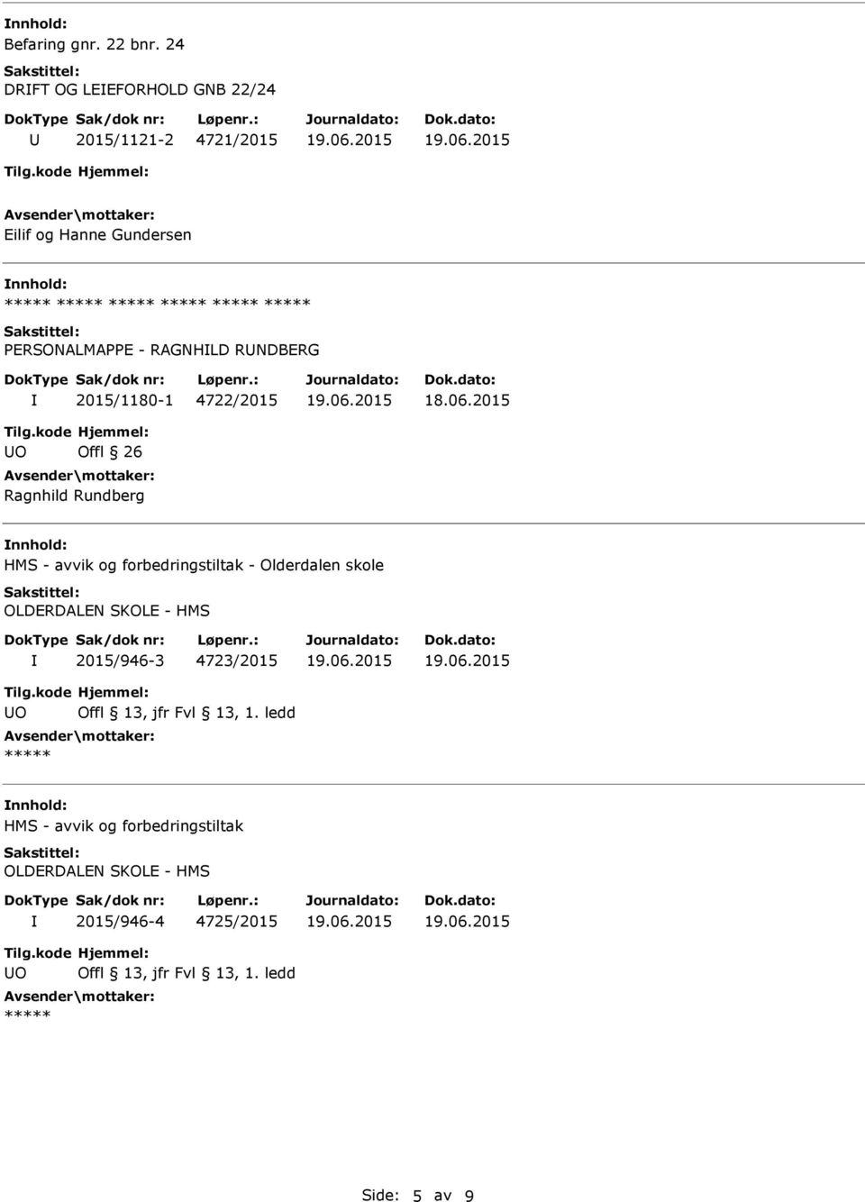 PERSONALMAPPE - RAGNHLD RNDBERG 2015/1180-1 4722/2015 O Ragnhild Rundberg HMS - avvik og