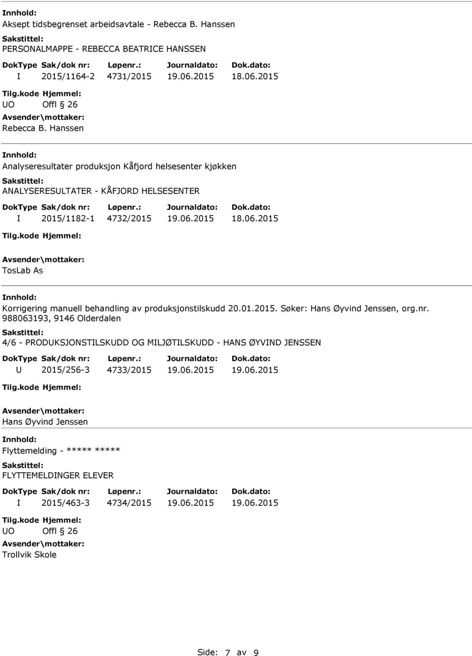 Korrigering manuell behandling av produksjonstilskudd 20.01.2015. Søker: Hans Øyvind Jenssen, org.nr.