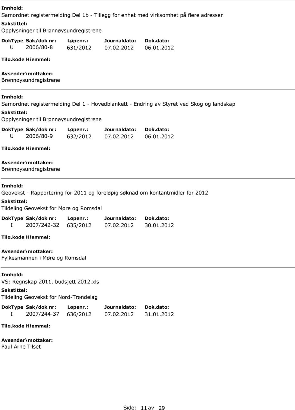 2012 Brønnøysundregistrene Samordnet registermelding Del 1 - Hovedblankett - Endring av Styret ved Skog og landskap Opplysninger til Brønnøysundregistrene 2006/80-9