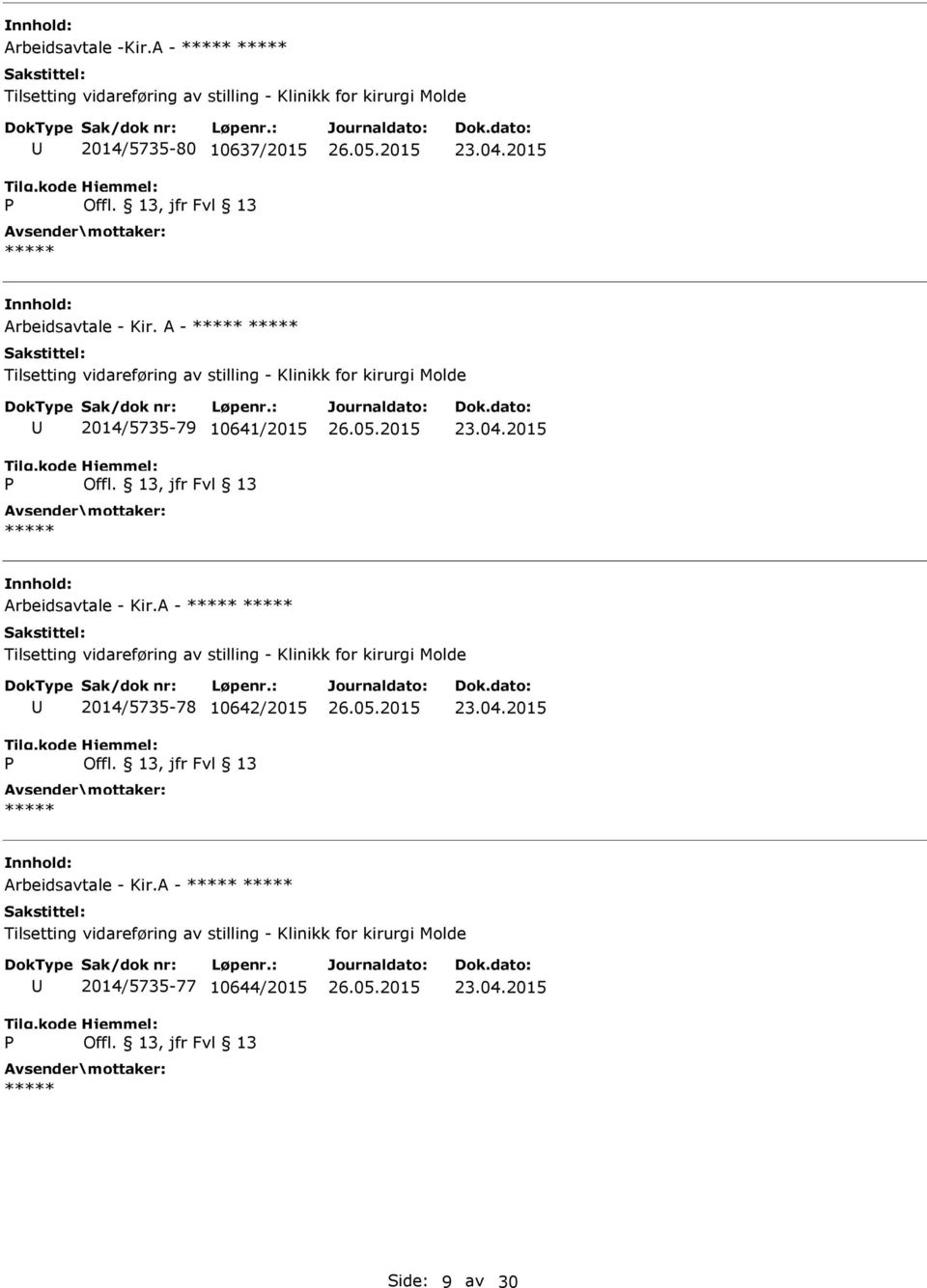 2015 Arbeidsavtale - Kir.A - Tilsetting vidareføring av stilling - Klinikk for kirurgi Molde 2014/5735-78 10642/2015 23.04.