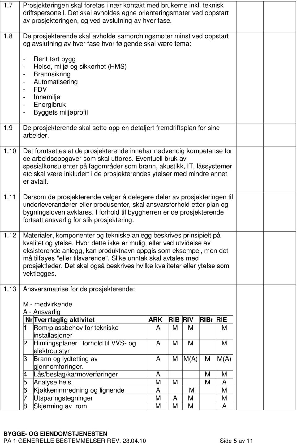 Automatisering - FDV - Innemiljø - Energibruk - Byggets miljøprofil 1.9 De prosjekterende skal sette opp en detaljert fremdriftsplan for sine arbeider. 1.10 Det forutsettes at de prosjekterende innehar nødvendig kompetanse for de arbeidsoppgaver som skal utføres.