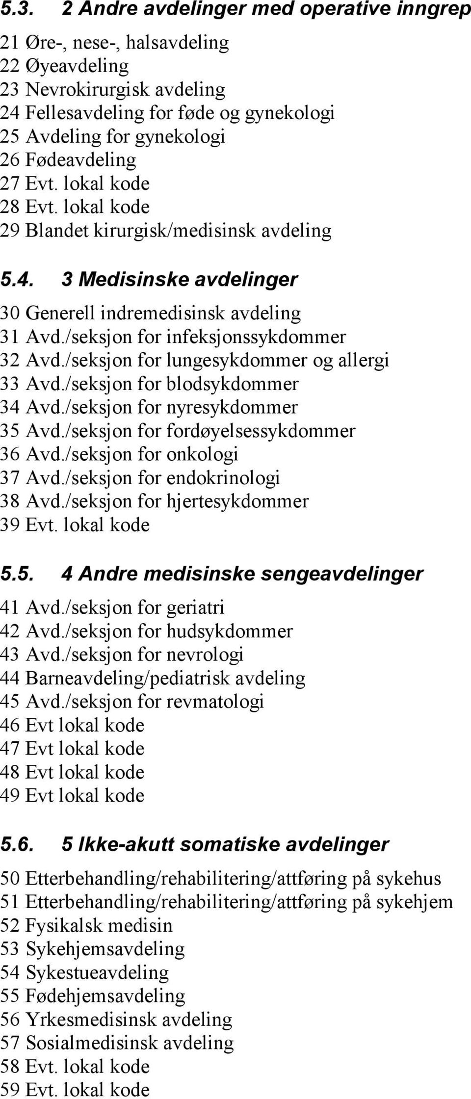 /seksjon for infeksjonssykdommer 32 Avd./seksjon for lungesykdommer og allergi 33 Avd./seksjon for blodsykdommer 34 Avd./seksjon for nyresykdommer 35 Avd./seksjon for fordøyelsessykdommer 36 Avd.