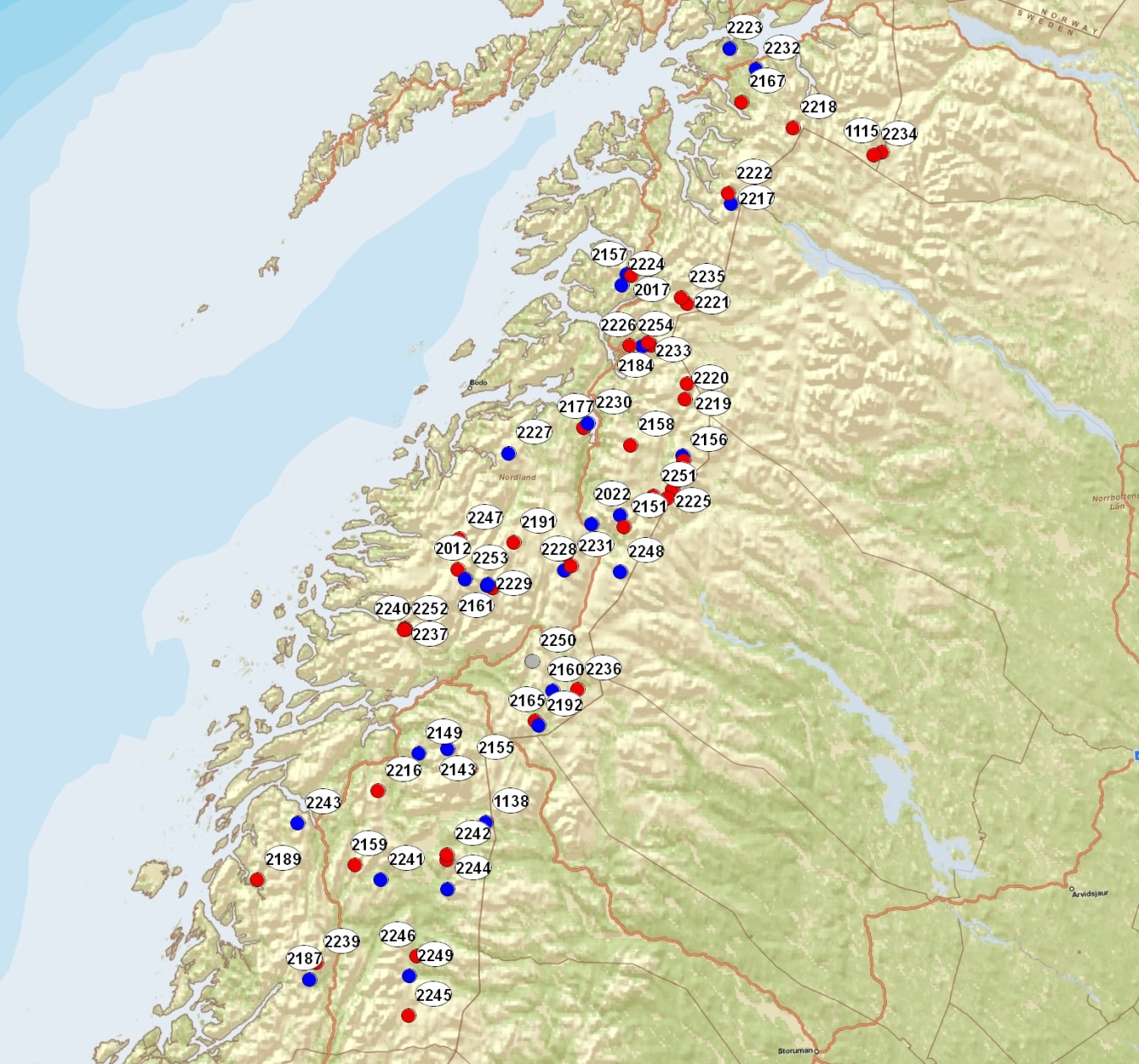 Tabell 3 Antall observerte individer i 2008 og tilhørende bestandsestimater fra DNA-analysene og tellingen av aktive ynglehi i de ulike rovviltregionene og på landsbasis.