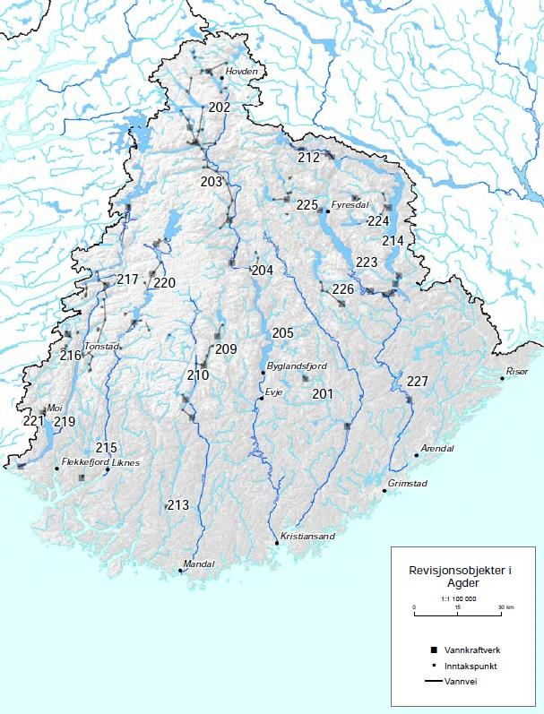 Figur 17: Kart over vannkraftkonsesjoner som kan revideres