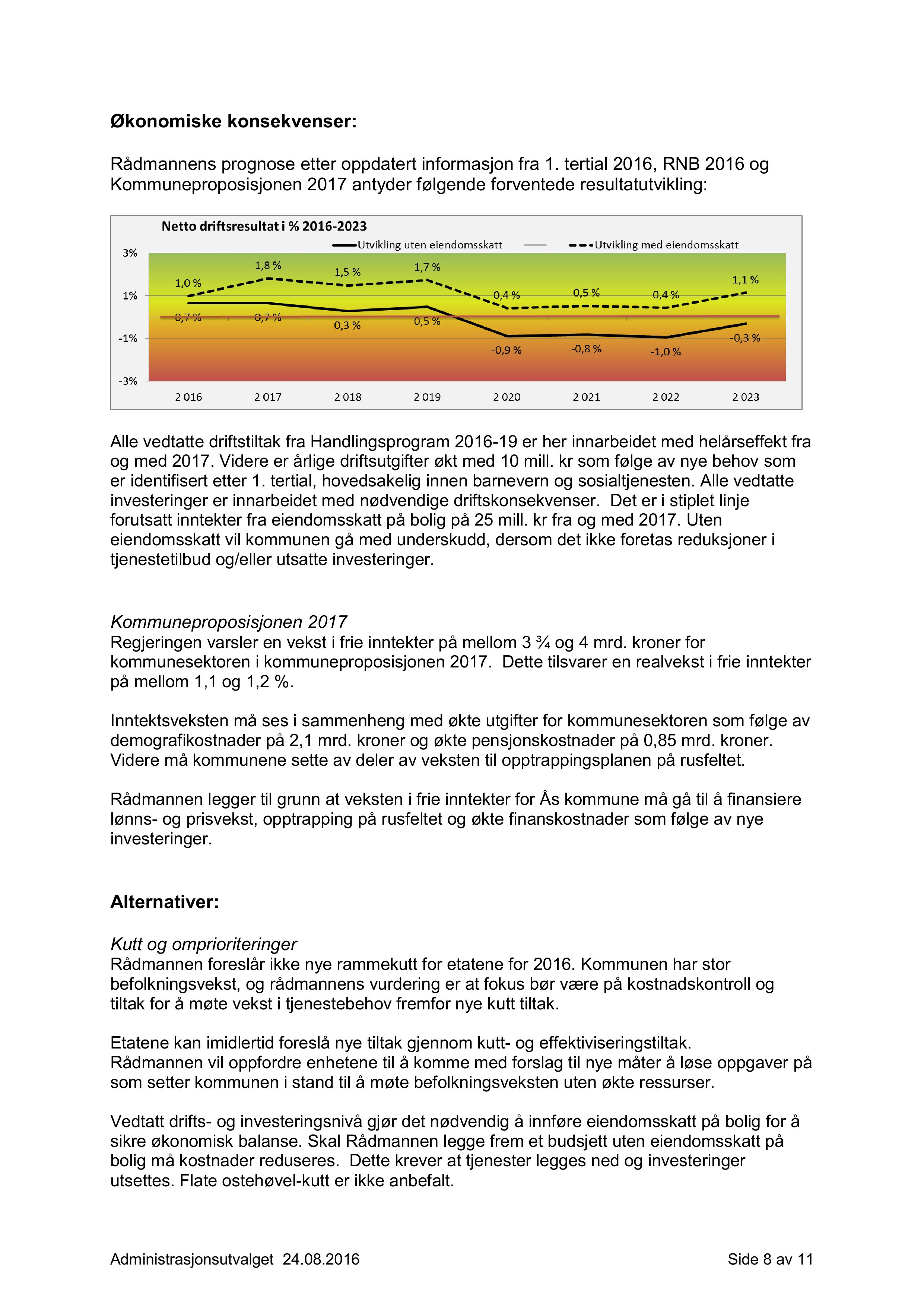 Økonomiske konsekvenser: Rådmannens prognose etter oppdatert informasjon fra 1.