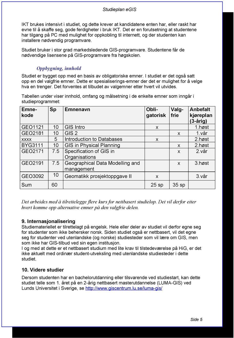 Studiet bruker i stor grad markedsledende GIS-programvare. Studentene får de nødvendige lisensene på GIS-programvare fra høgskolen.