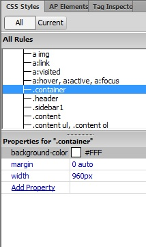 21 of 25 01.04.2015 16:26 Dreamweavers sideutleggdokumenter har alltid en div med klassen 'container' som omfatter hele innholdet i siden. Denne brukes ofte for å bestemme sidens bredde og justering.