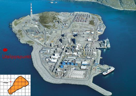 Figur 3. Hammerfest LNG og utslippspunkt for produsert vann.
