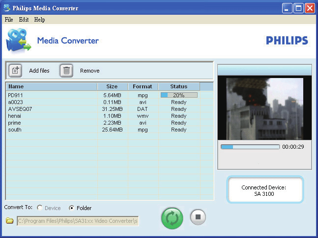 6 Videoer Overføre videoer til spilleren Du kan overføre videoer til spilleren på følgende to måter: Overføre via Philips Media Converter: Med programvaren for videokonvertering kan du konvertere