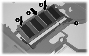 b. Ta tak i kantene på minnemodulen (2), og trekk den forsiktig ut av minnemodulsporet. Plasser minnemodulen i en anti-elektrostatisk pose for å beskytte den etter at du har tatt den ut. 12.