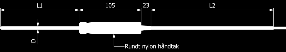 BESTILLINGSKODE MKHÅND Motstandsføler med håndtak Føler diameter - D 2,0 2,0 mm 3,0 3,0 mm 4,0 4,0 mm 6,0 6,0 mm Andre på forespørsel Antall ledere 2 2-leder 3 3-leder 4 4-leder Element 1 Enkelt
