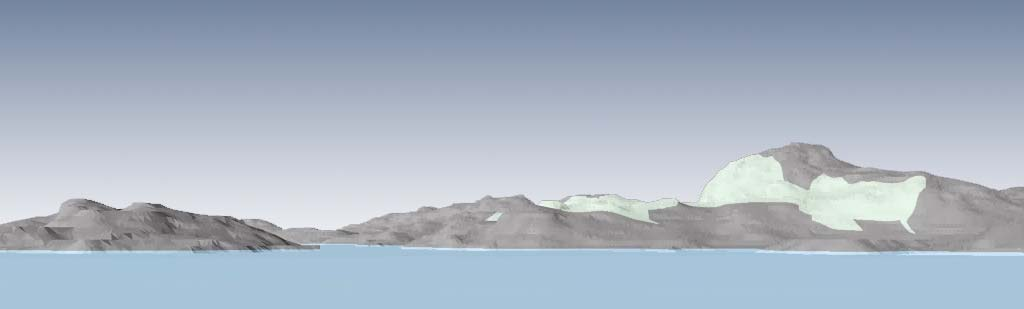 Varåsen er en massiv fjellrygg, med tydelig lengderetning nordvest-sørøst. Sett fra Håøy. Analyseområdet er vist med lys grønn farge.