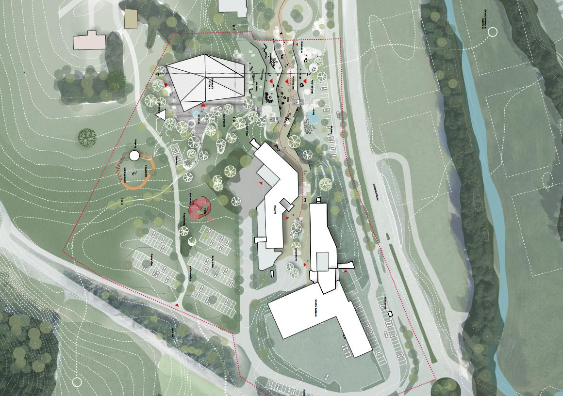 20 2. Arkitektonisk samspill med omgivelsene, som symbolbygg og samlingspunkt Kulturhuset i Nordic sitt forslag er utformet som en landskapskomposisjon hvor terrasserte takflater benyttes til