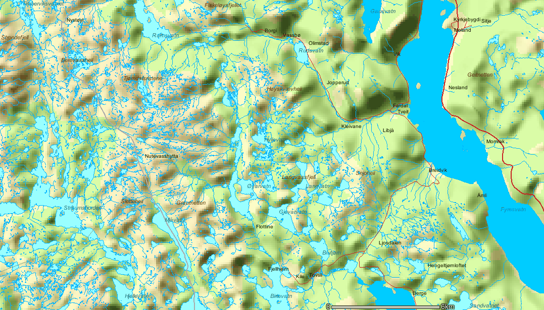 4.5 Telemark I Telemark følges sju innsjøer vest for Fyresvatn, øverst i Arendalsvassdraget (Figur 15). Alle ligger i skrint heiområde ca. 7 m.o.h. Referanseinnsjøen Tussetjørn ligger lengst nord av innsjøene.