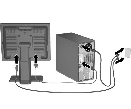 Quick Setup Trinn 5: Tilkople strømledningene Kople til strømledningene og skjermkabelen som vist. Slå på skjermen, og slå deretter på datamaskinen.