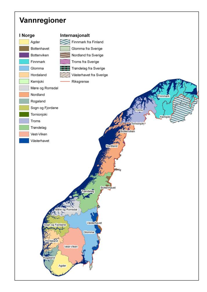 11 Vannregionmyndigheter som har ansvar for 16 vannregioner.