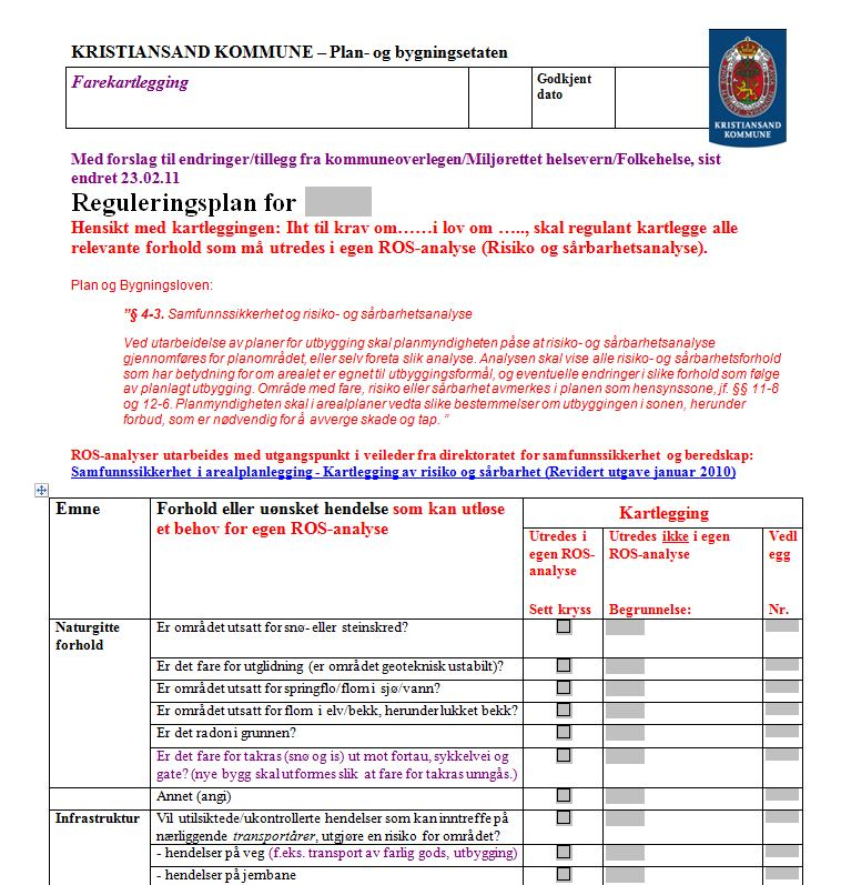 Farekartlegging Reguleringsplan for.