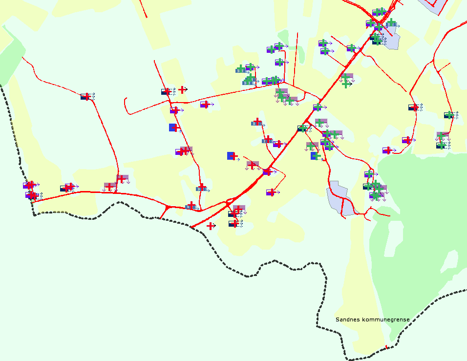 Figur 4. Anlegg med tiltaksklasser i Nedslagsfelt til Figgjo delsone F4 (Skjæveland og Lonavatnet) og deler av F3 (Vagle). 6.1.