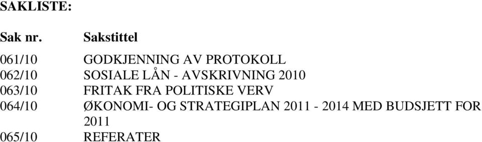 SOSIALE LÅN - AVSKRIVNING 2010 063/10 FRITAK FRA