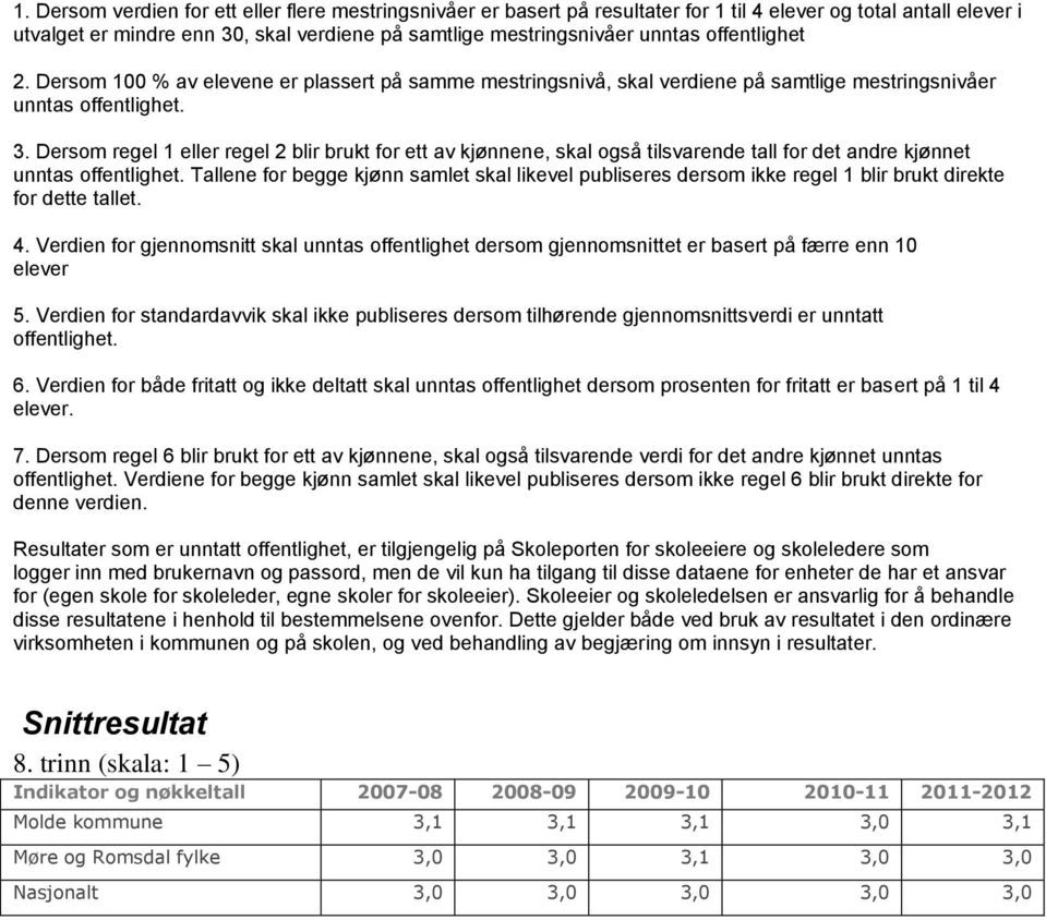 Dersom regel 1 eller regel 2 blir brukt for ett av kjønnene, skal også tilsvarende tall for det andre kjønnet unntas offentlighet.