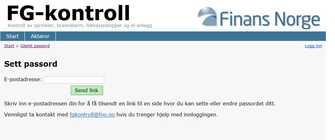 Innlogging Ved førstegangs innlogging må funksjonen Klikk her for å sette et nytt passord benyttes. Klikk på Klikk her for å sette et nytt passord.