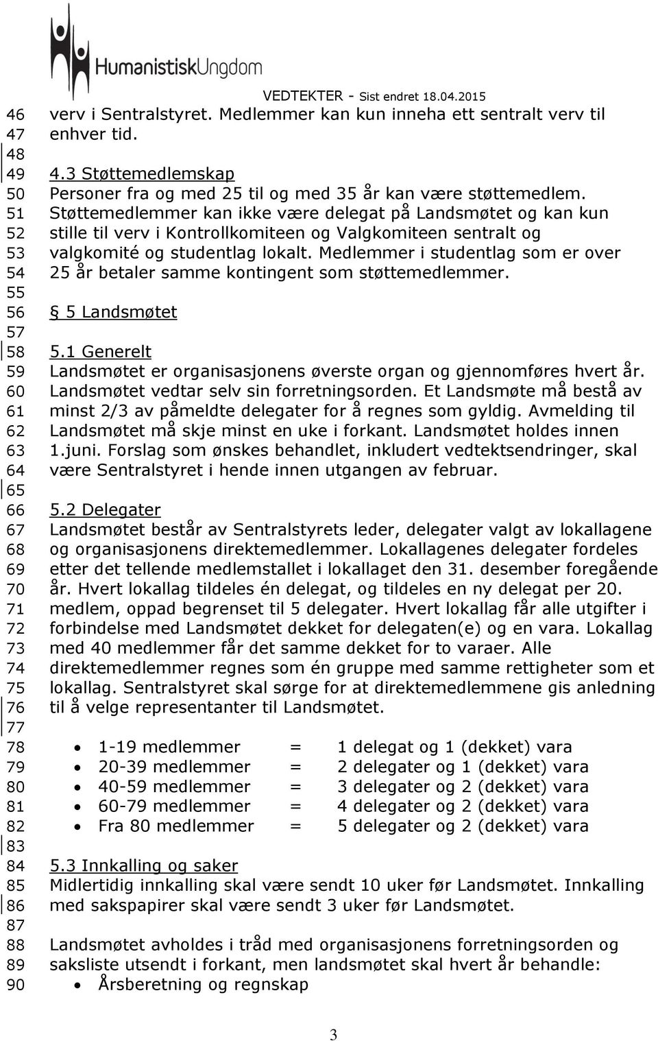 Støttemedlemmer kan ikke være delegat på Landsmøtet og kan kun stille til verv i Kontrollkomiteen og Valgkomiteen sentralt og valgkomité og studentlag lokalt.